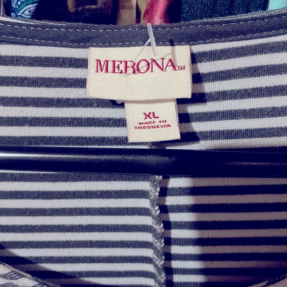 Merona XL sleeveless dress gray/black stripe with crisscross pattern - Picture 4 of 4
